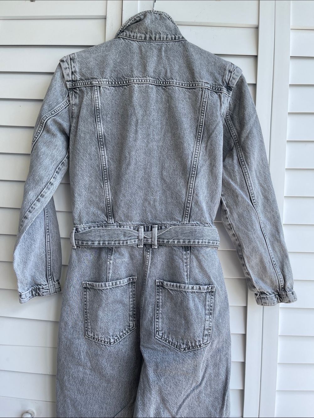 MANGO Gray Denim Utility Jumpsuit Belted Boiler Suit XS - Picture 6 of 13